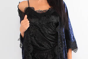 Комплект Валерия халат+пижама Ghazel 17111-122/8 Синий халат/Черный комплект 50