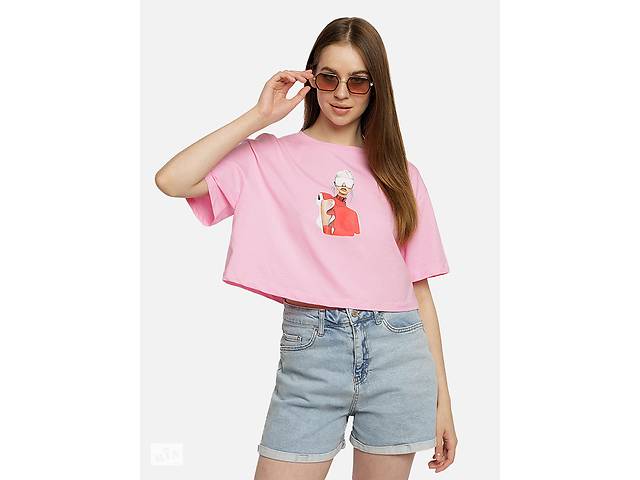 Короткая женская футболка S розовый SO SWEET ЦБ-00219331