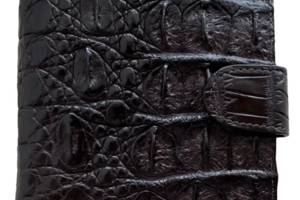 Кошелек мужской портмоне из кожи крокодила коричневый с хлястиком Ekzotic leather (cw34_2)