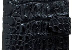 Кошелек портмоне мужской черный с хлястиком из кожи крокодила Ekzotic leather (cw35_4)