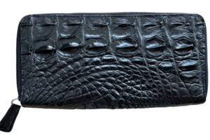 Кошелек из натуральной кожи крокодила черный на молнии Ekzotic leather (cw03_1)