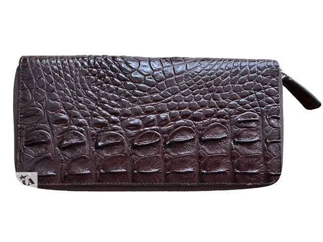 Кошелек из натуральной кожи крокодила коричневый Ekzotic leather на молнии (cw03_2)