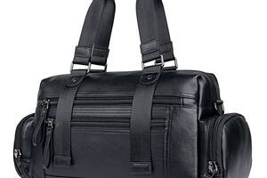 Кожаная дорожная спортивная сумка через плечо черная John McDee 7420A