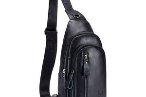 Кожаная нагрудная сумка 'слинг' на одно плечо T1000 BULL Черная 32 × 18 × 5.5