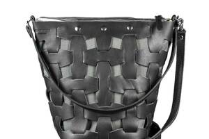 Кожаная плетеная женская сумка BlankNote Пазл Krast M Черная (BN-BAG-32-g)