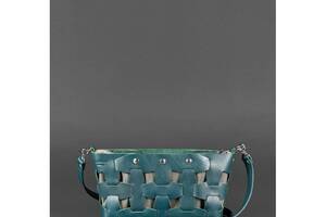 Кожаная плетеная женская сумка BlankNote Пазл Krast S Зеленая (BN-BAG-31-malachite)