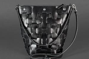 Кожаная плетеная женская сумка BlankNote Пазл M Черная (BN-BAG-32-ygol)