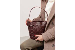 Кожаная плетеная женская сумка Пазл M бордовая Krast BlankNote