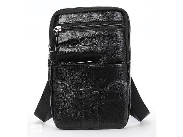 Кожаная поясная сумка Vintage 20359 Черный 11,5х18,5х4 см