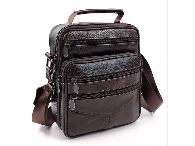 Кожаная сумка-мессенджер мужская с ручкой для ладони JZ AN-901-1 18x23x7-9 Коричневый