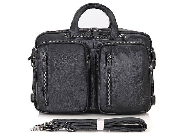 Кожаная сумка трансформер JD 7014A рюкзак бриф сумка Черная 38 × 27 × 15