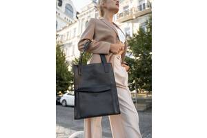 Кожаная женская сумка шоппер Бэтси с карманом черная Краст BlankNote