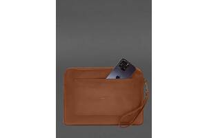 Кожаный чехол для ноутбука на молнии с карманом и хлястиком на руку Светло-коричневый BlankNote