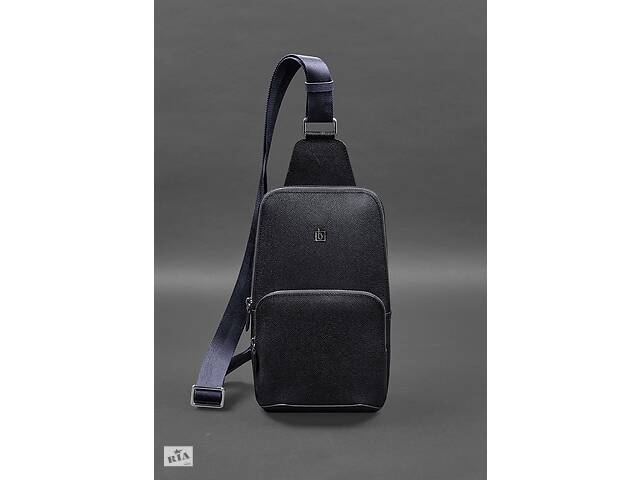 Кожаный мужской рюкзак (сумка-слинг) на одно плечо синий Saffiano BlankNote