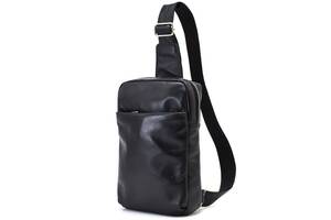 Кожаный мужской слинг рюкзак на одно плечо GA-0205-3md TARWA Черный