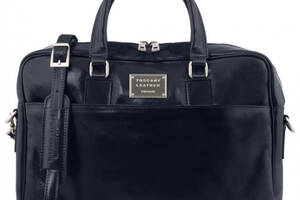 Кожаный портфель для ноутбука с передним карманом Tuscany Leather Urbino TL141241 Темно-синий