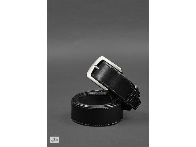 Кожаный ремень 40 мм черный со светло-серой нитью BlankNote
