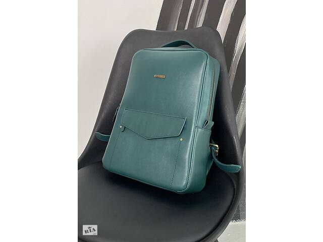 Кожаный женский городской рюкзак на молнии Cooper зеленый краст BlankNote