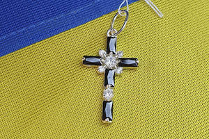 Крест с черными прямоугольными камнями Maxi Silver 8116/1