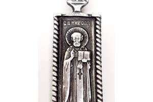 Кулон 925 пр, Святитель Николай Чудотворец, молитвенный амулет, подвеска серебро 4 см-1.2 см, клеймо Тризуб Украина