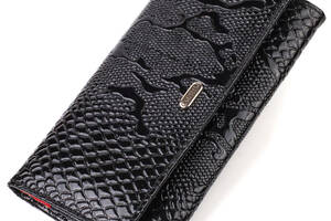 Лакированный кошелек для женщин из натуральной фактурной кожи с тиснением под рептилию CANPELLINI 21826 Черный