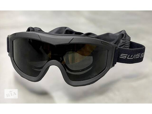 Маска баллистическая Swiss Eye F-Tac Черная Линзы: прозрачные оранжевые затемненные тактические очки