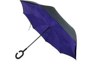 Механический двухслойный зонт-трость обратного сложения Ferretti Черный с фиолетовым