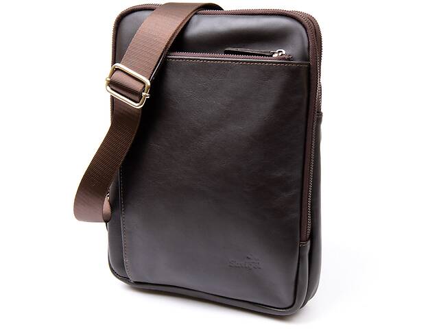 Модная сумка планшет с накладным карманом на молнии в гладкой коже 11282 SHVIGEL Коричневая 29,5х22х5