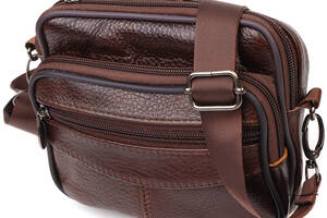 Мужская горизонтальная поясная сумка из натуральной кожи 21486 Vintage Коричневая