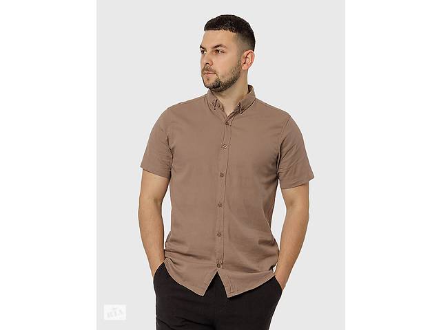 Мужская рубашка с коротким рукавом M бежевый Figo ЦБ-00218776