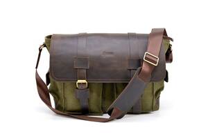 Мужская сумка через плечо парусина и кожа RH-6690-4lx бренда Tarwa 27 × 39 × 12 Коричнево-зеленый