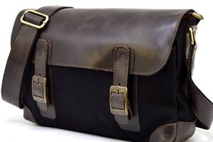 Мужская сумка через плечо из кожи и канваса TARWA RGa-6002-3md Черно-коричневая