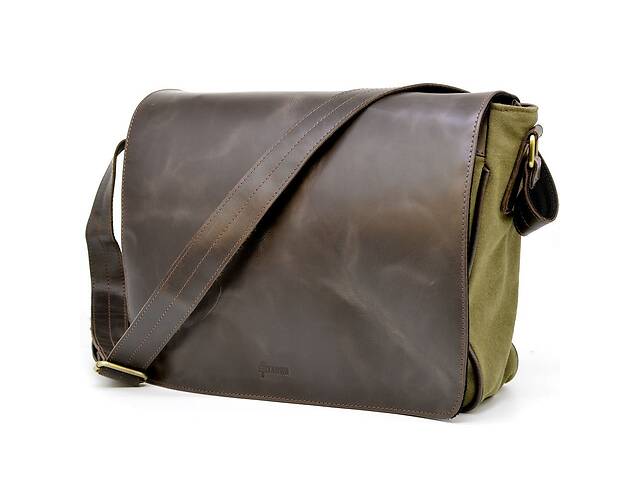 Мужская сумка через плечо из кожи и холщевой ткани TARWA TH-1047-3md Хаки