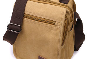 Мужская сумка почтальонка на плечо из плотного текстиля Vintage 22229 Песочный