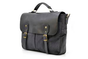 Мужская сумка портфель из канвас и лошадиной кожи TARWA AG-3960-3md черный