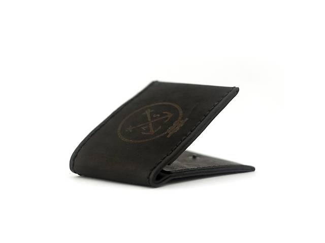 Мужской кошелёк кожаный на кнопке Wallet Slim (as120201) Черный
