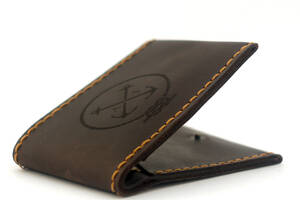 Мужской кошелёк кожаный на кнопке Wallet Slim (as120202) Коричневый
