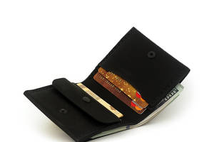 Мужской кошелёк кожаный на кнопке Wallet Square (as120101) Чёрный