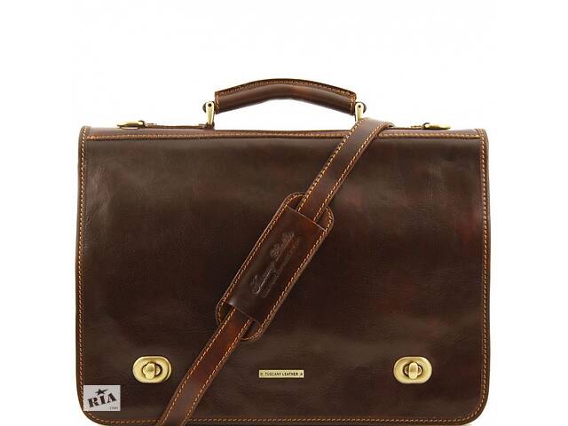 Мужской портфель через плечо Tuscany Leather SIENA TL10054 на 2 отделения Темно-коричневый