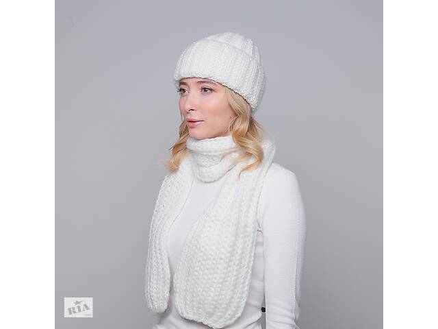 Набір жіночий шапка по голові + шарф 032-453 LuckyLOOK Універсальний Білий