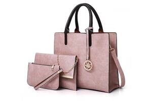 Набор женских сумок 3 предмета с брелком Розовый (01187)
