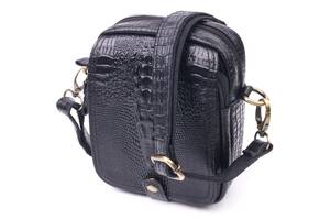 Небольшая мужская сумка из натуральной кожи с фактурой под крокодила 21299 Vintage Черная