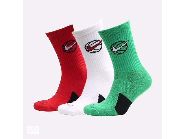 Носки Nike Crew Everyday Bball 3-pack 38-42 White/Green/Red DA2123-909