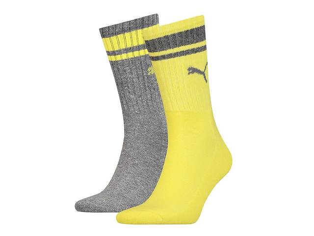 Носки Puma Unisex Crew Regular Stripe 2-pack 43-46 Grey/Yellow 261058001-003