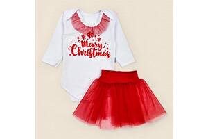 Новогодний комплект для девочки Dexter`s с красной фатиновой юбкой my first christmas 68 см белый красный (137690757)