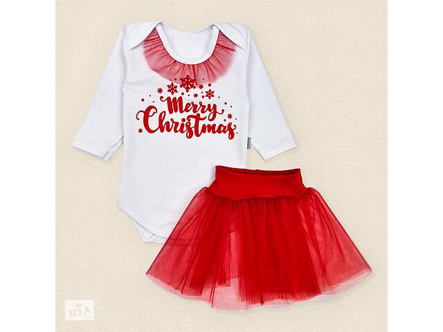 Новогодний комплект для девочки Dexter`s с красной фатиновой юбкой my first christmas 80 см белый красный (137692757)