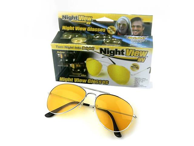 Очки для водителей желтые для ночного вождения, Авиаторы Night View Glasses в металлической оправе (ST)