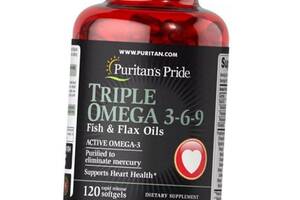 Омега 3 6 9 Рыбий Жир и Льняное Масло Triple Omega 3-6-9 Fish & Flax Oils Puritan's Pride 120гелкапс (67367033)