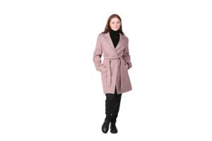 Пальто женское демисезонное с поясом Актуаль 298 лесенка кашемир коричневый 50