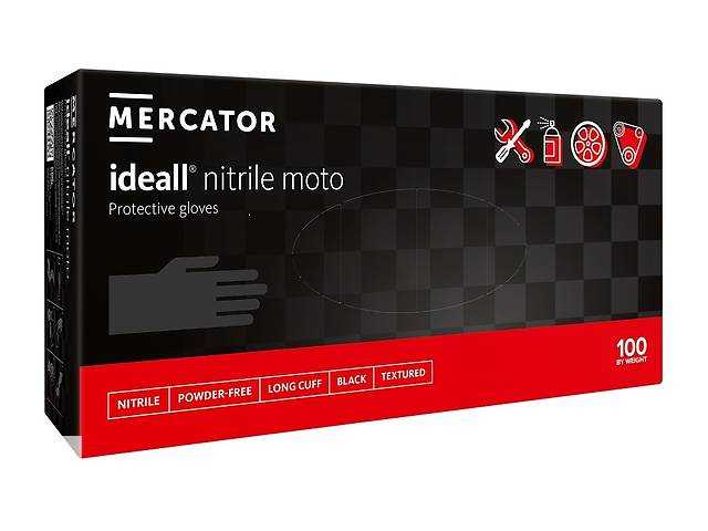 Перчатки прочные нитриловые Mercator Medical Ideall Nitrile Moto M Черные 100 шт (00-00000157)